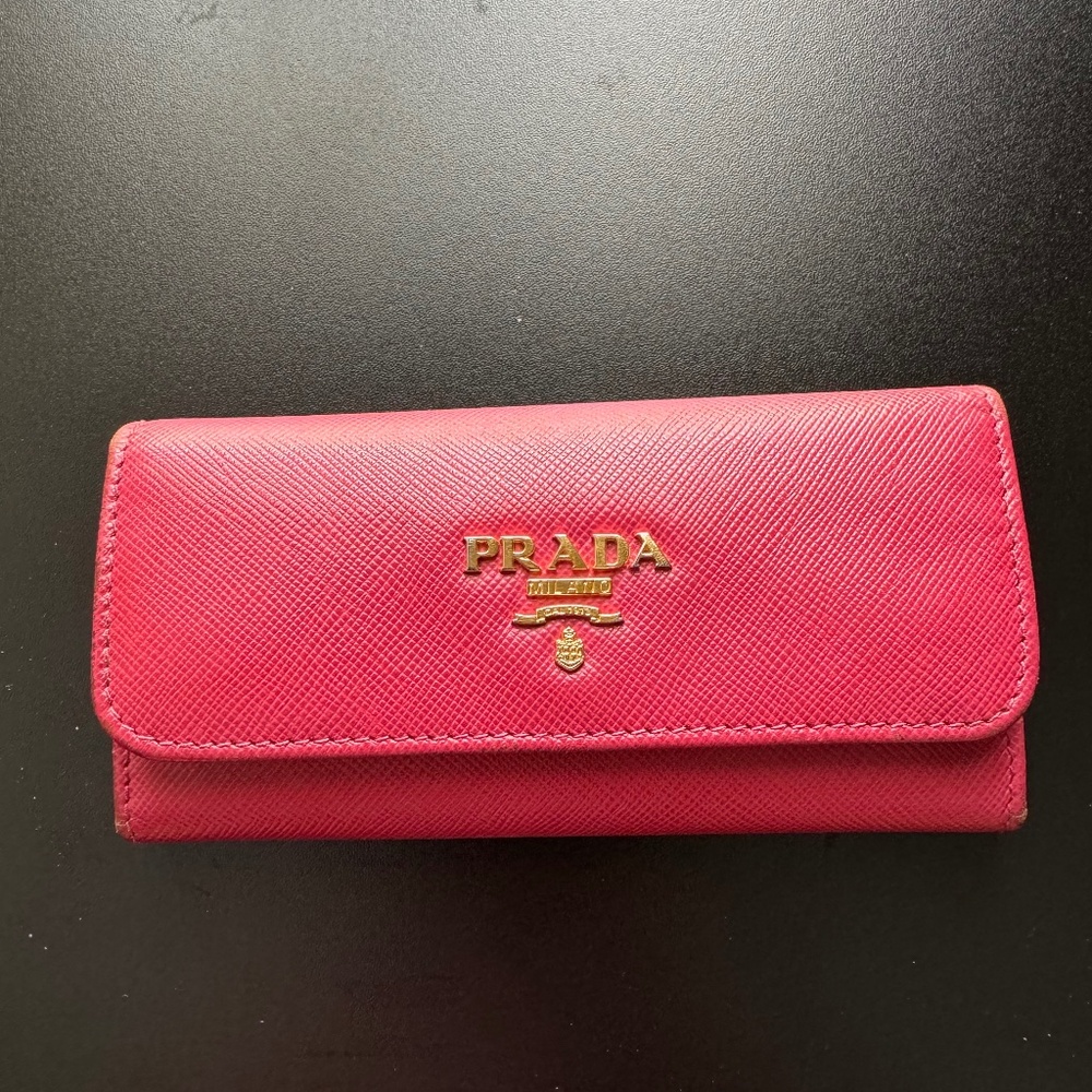 Authentic PRELOVED Pink Prada Saffiano Compact Key Wallet